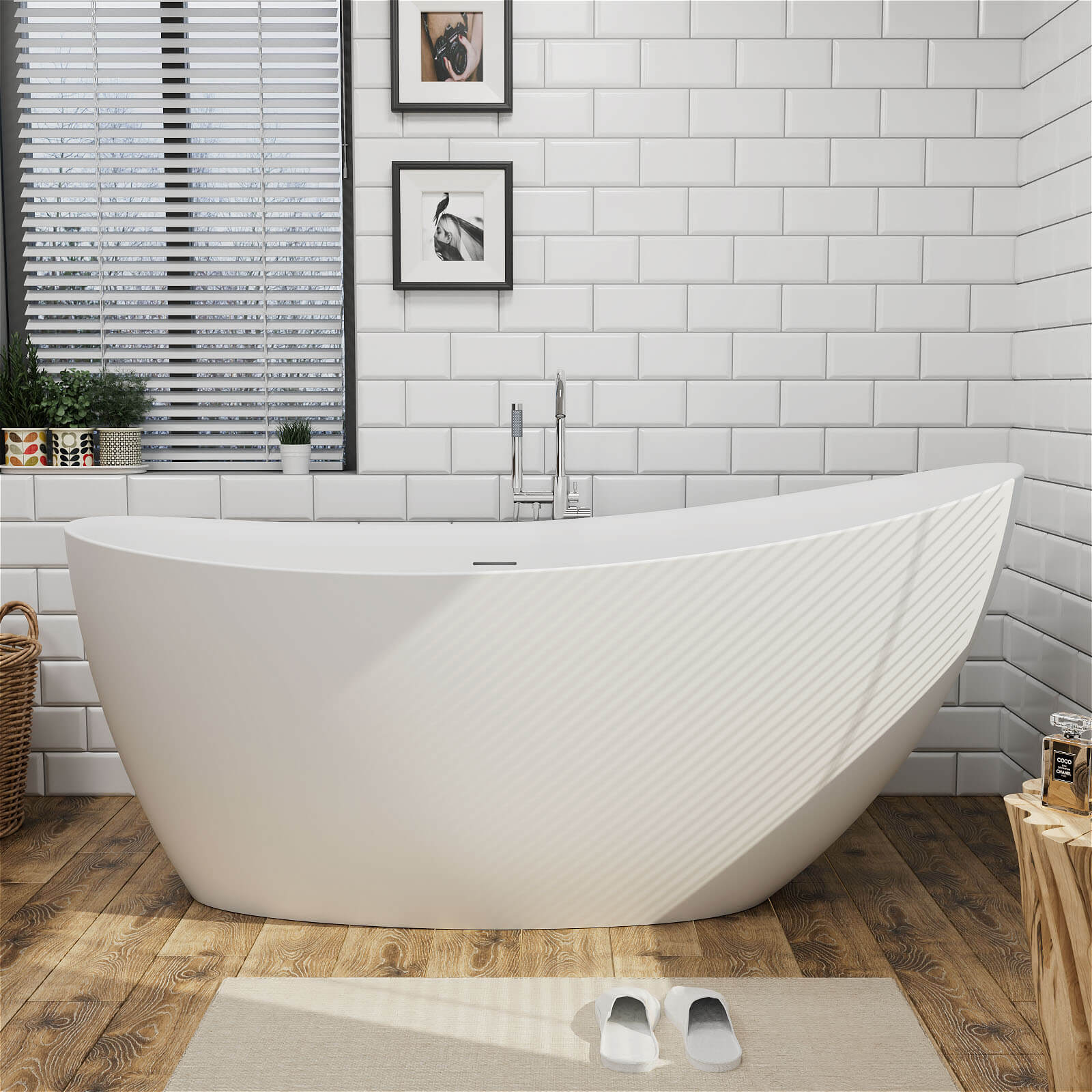 59&quot; Single Slipper Tub Solid Surface Stone Resin Freestanding Soaking Bathtub