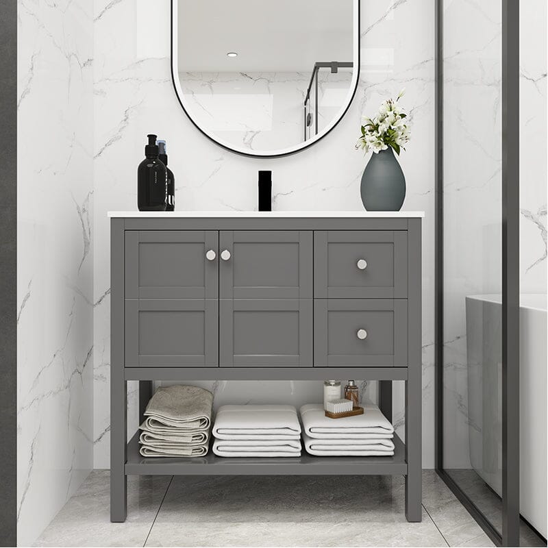 36-Inch Modern Freestanding Bathroom Vanity Sink Set with Storage Drawers