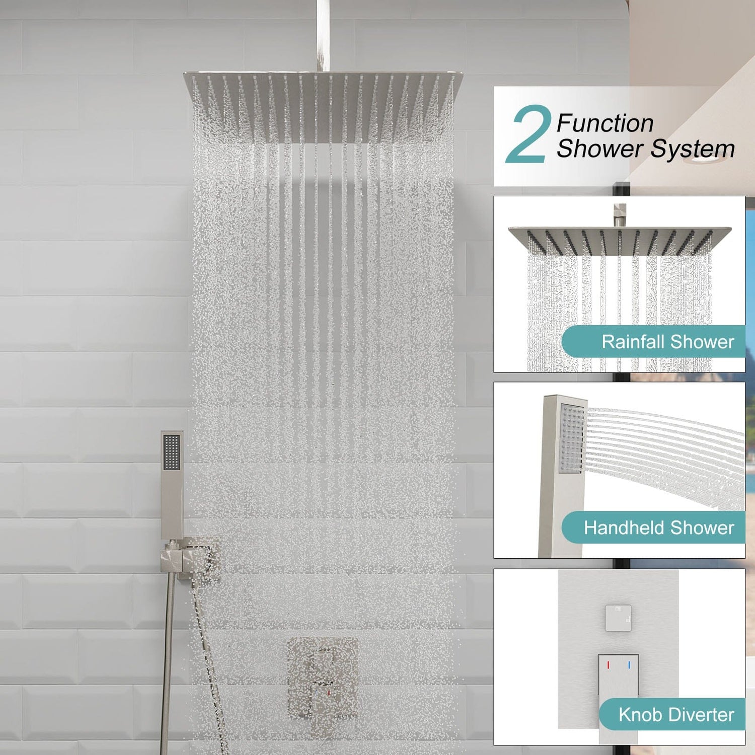 16&quot; Ceiling Mount Square Shower Set with Head Shower &amp; Hand Shower Combo Set