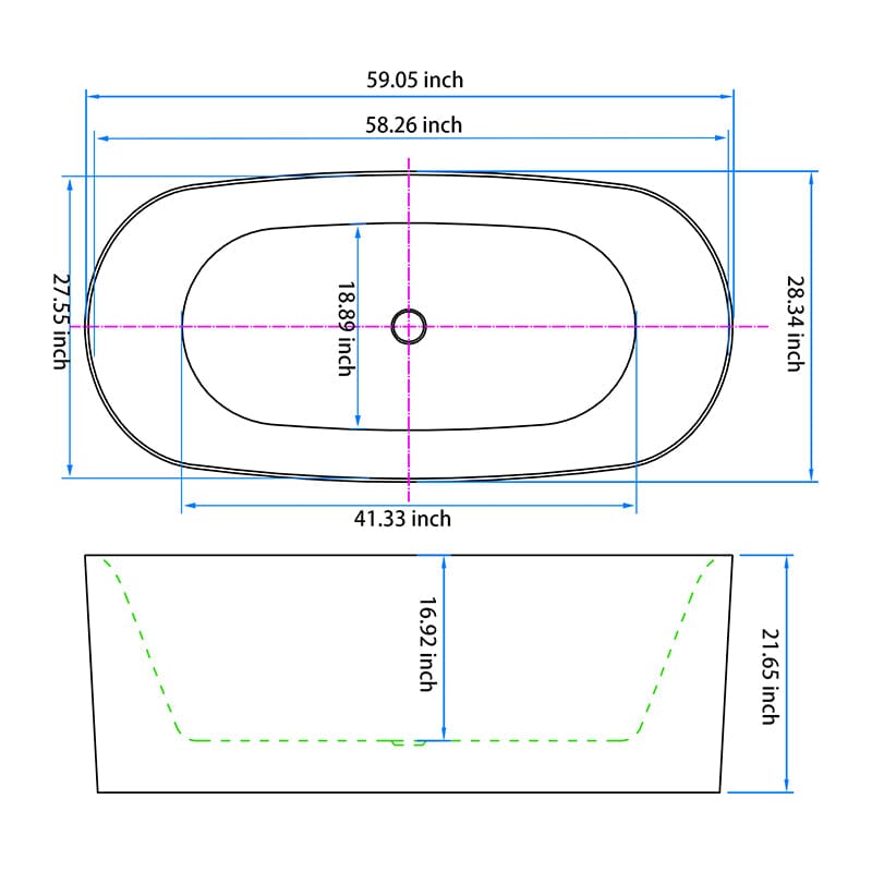 59&quot; Oval Acrylic Brown Soaking Tub Dimensions Detailed Picture