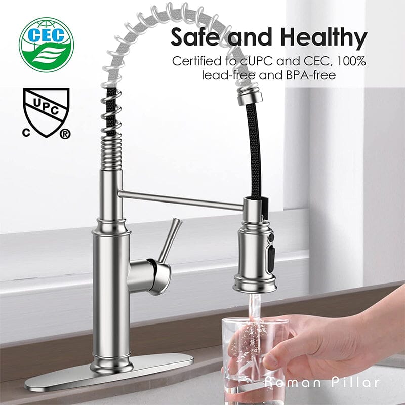 Modern 360° Swivel Pull-Out Spring Sprayer Kitchen Sink Faucet, 3 Spray Patterns