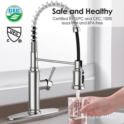 Modern 360° Swivel Pull-Out Spring Sprayer Kitchen Sink Faucet, 3 Spray Patterns