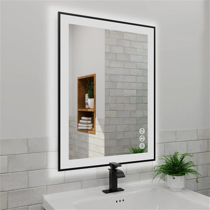 GIVING TREE 28&quot;/32&quot;/36&quot;/40&quot; LED Bathroom Mirror with Black Frame, Anti-Fog, Shatter-Proof, Memory, 3 Colors