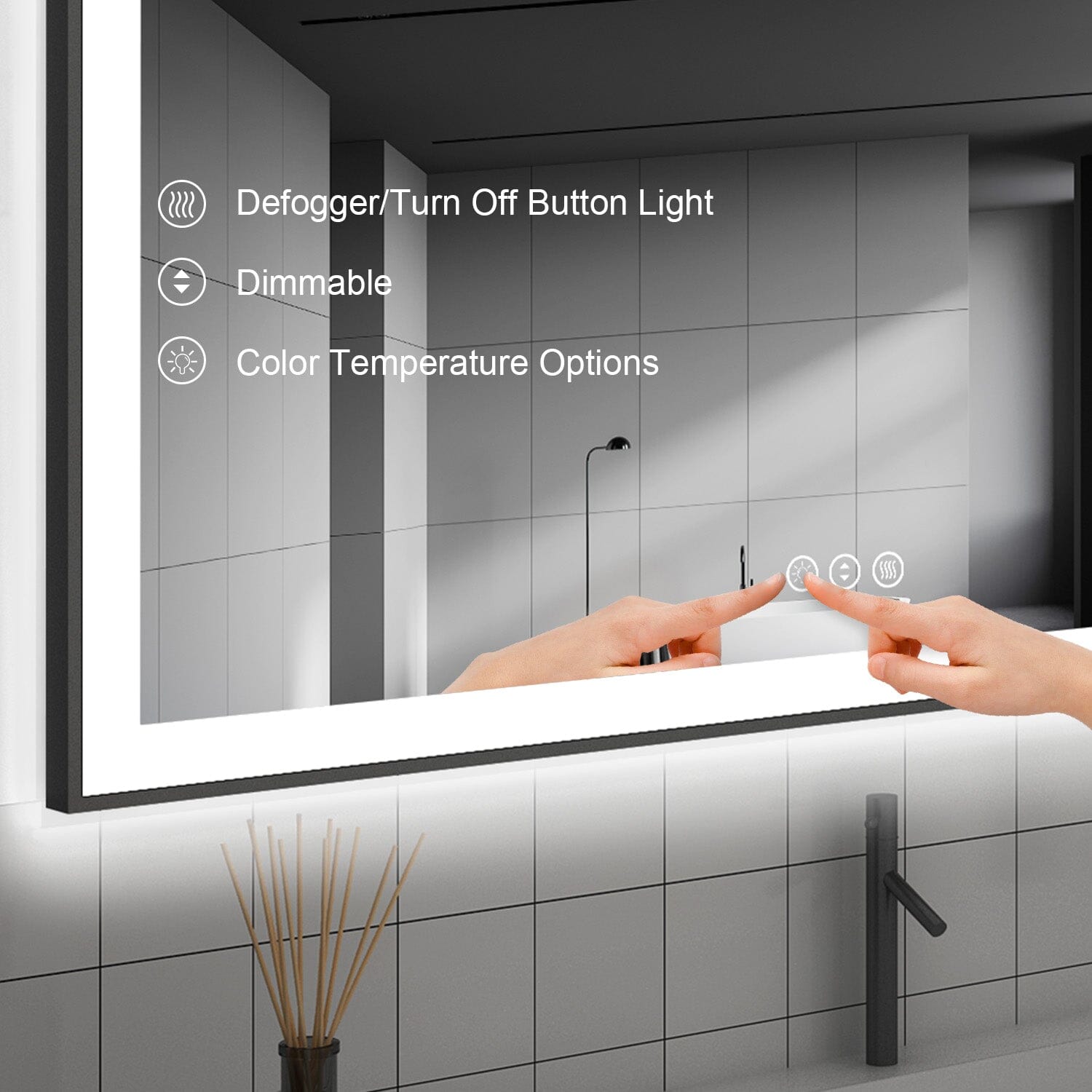 GIVING TREE 28&quot;/32&quot;/36&quot;/40&quot; LED Bathroom Mirror with Black Frame, Anti-Fog, Shatter-Proof, Memory, 3 Colors