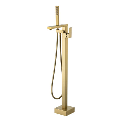 180° Rotation Freestanding Tub Filler Faucet with Hand Shower, Brushed Gold &amp; Brushed Nickel