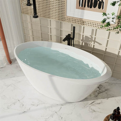 Mokleba 67&quot; Acrylic Oval Modern Freestanding Soaking Bathtub White