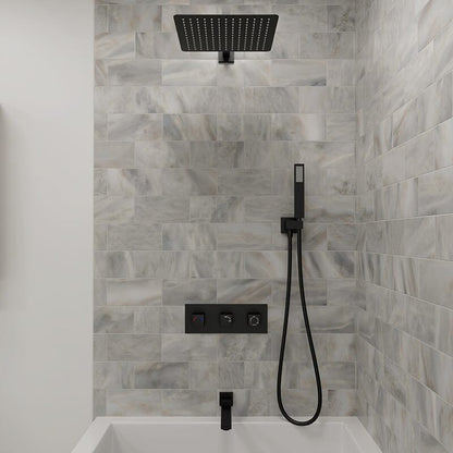 Bathroom 12&quot; Square Wall Mounted Shower Set with Hand Shower &amp; Tub Spout