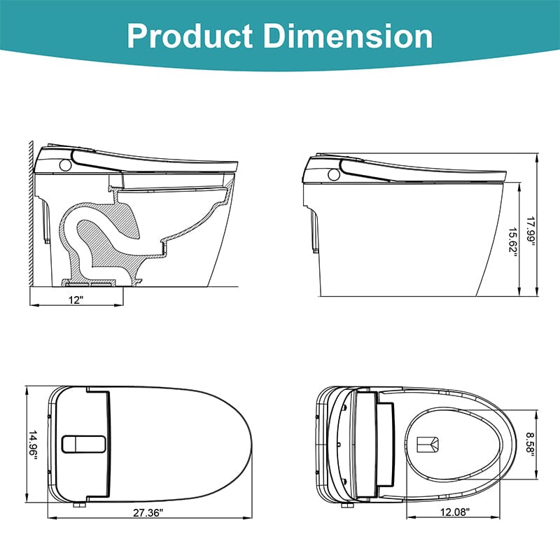 Giving Tree Elongated One-Piece Floor Mounted Smart Toilet with Remote Control and Automatic Cover