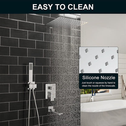 12&quot; Square Shower Set with Hand Shower &amp; Tub Spout Shower Combo Set