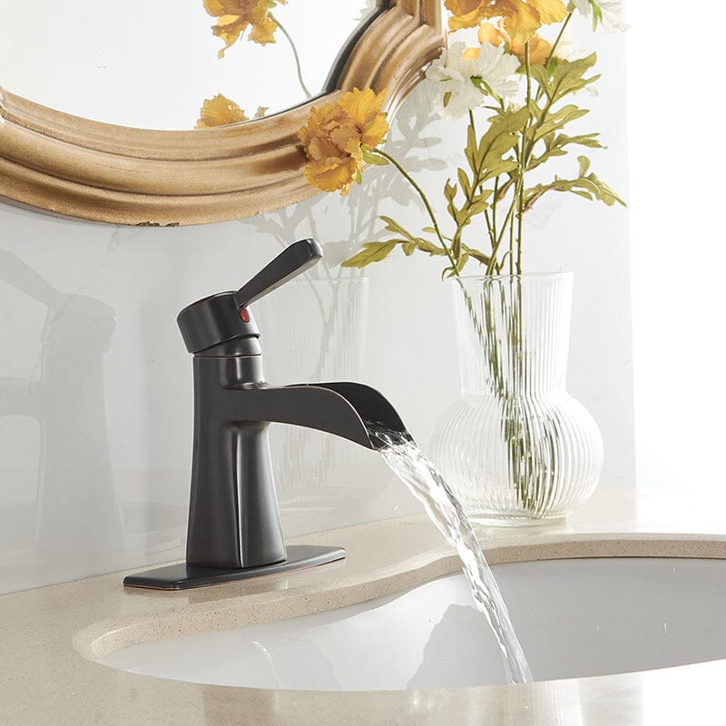 Waterfall Single Hole Single-Handle Low-Arc Bathroom Sink Faucet With Pop-up Drain Assembly