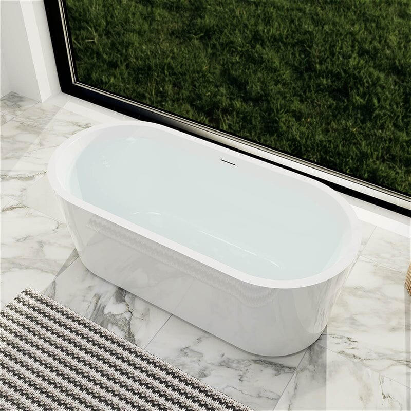 Mokleba 59 in. Acrylic Flatbottom Bathtub with Freestanding Drain Glossy White