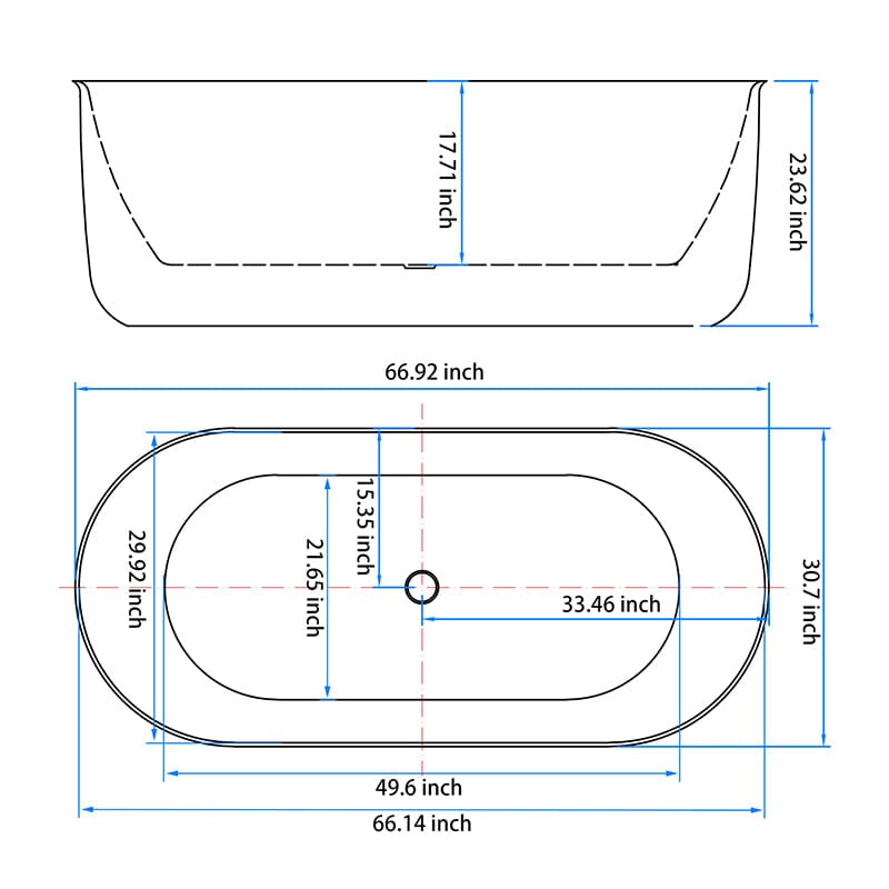 Mokleba 67&quot; Oval Acrylic Fluted Bathtub Double Ended Freestanding Soaking Tub