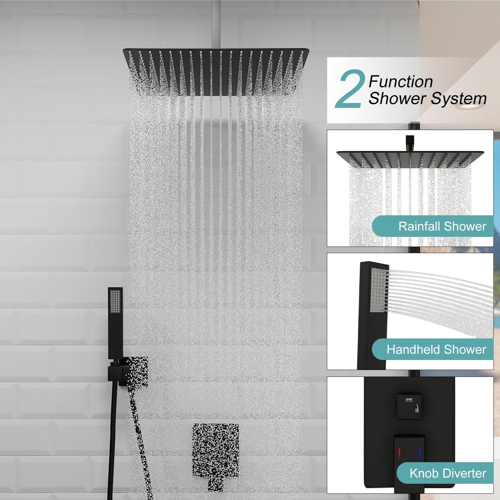 16&quot; Ceiling Mount Square Shower Set with Head Shower &amp; Hand Shower Combo Set