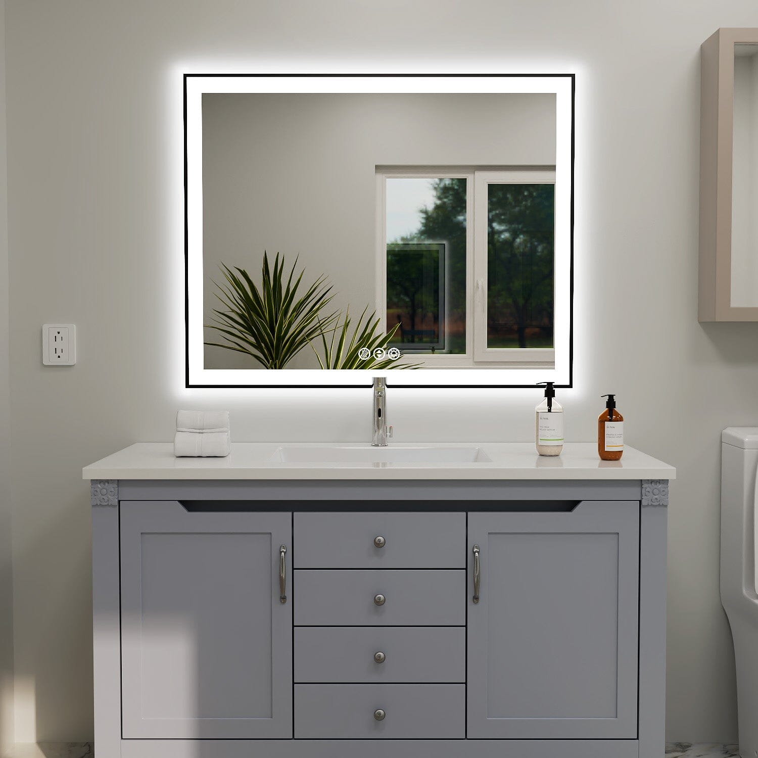 GIVING TREE 40&quot;/48&quot;/55&quot; LED Bathroom Mirror with Black Frame, Anti-Fog, Shatter-Proof, Memory, 3 Colors