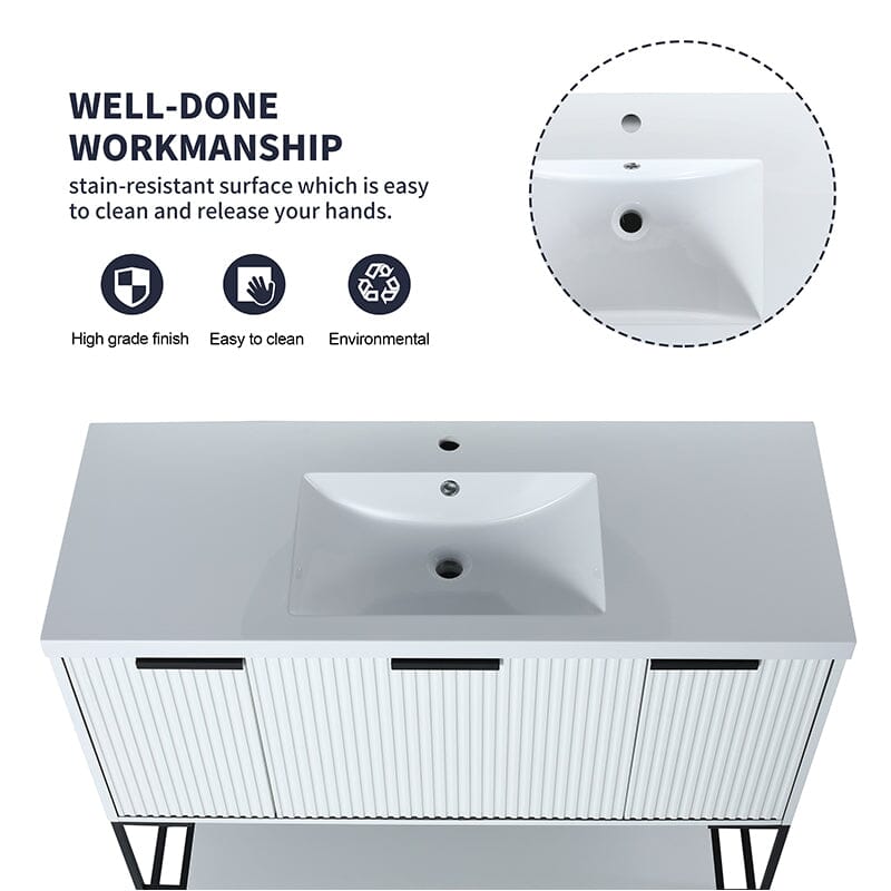 48 Inch Freestanding Bathroom Vanity with Stone Resin Basin, Large Storage Space