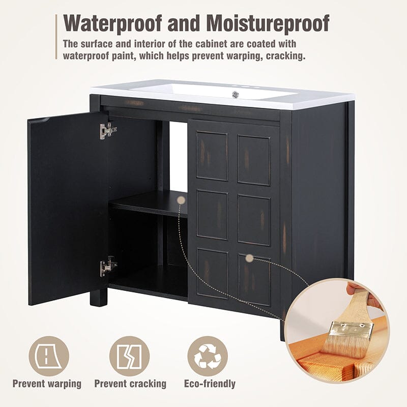 36-Inch Classical Freestanding Bathroom Vanity with Sink and Adjustable Shelf