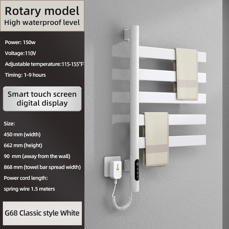 Heated Towel Racks for Bathroom, 180° Rotating Wall Mounted Towel Warmer with Flat 5 Bar