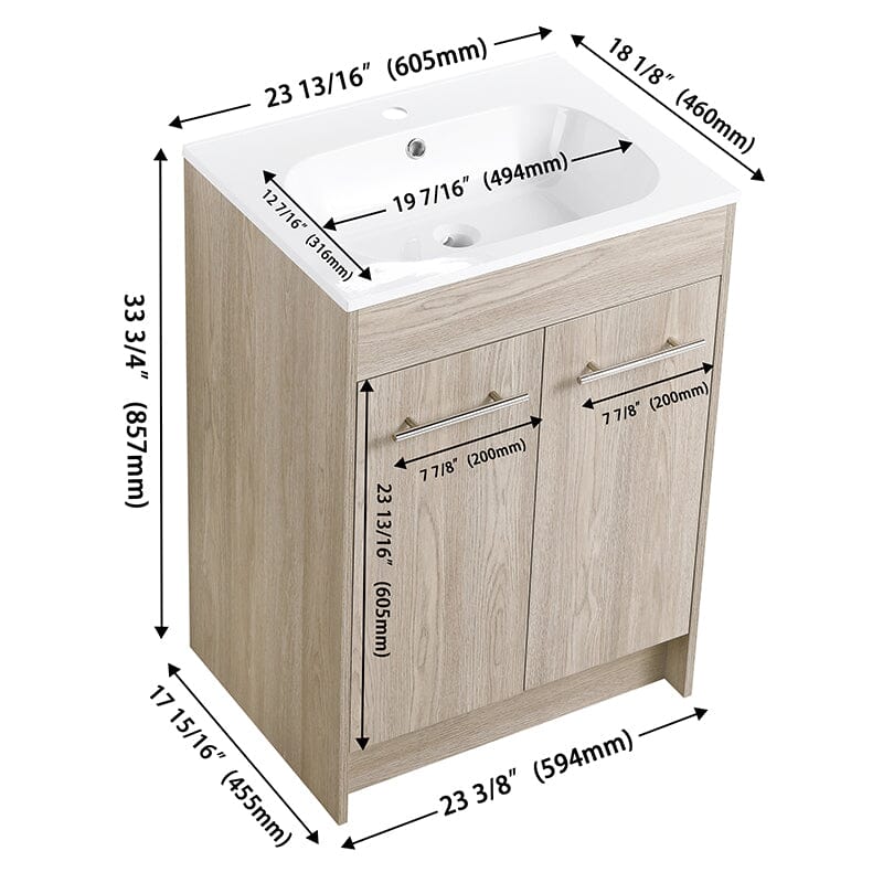 24-inch Freestanding Soft-Close Bathroom Vanity Cabinet with Sink