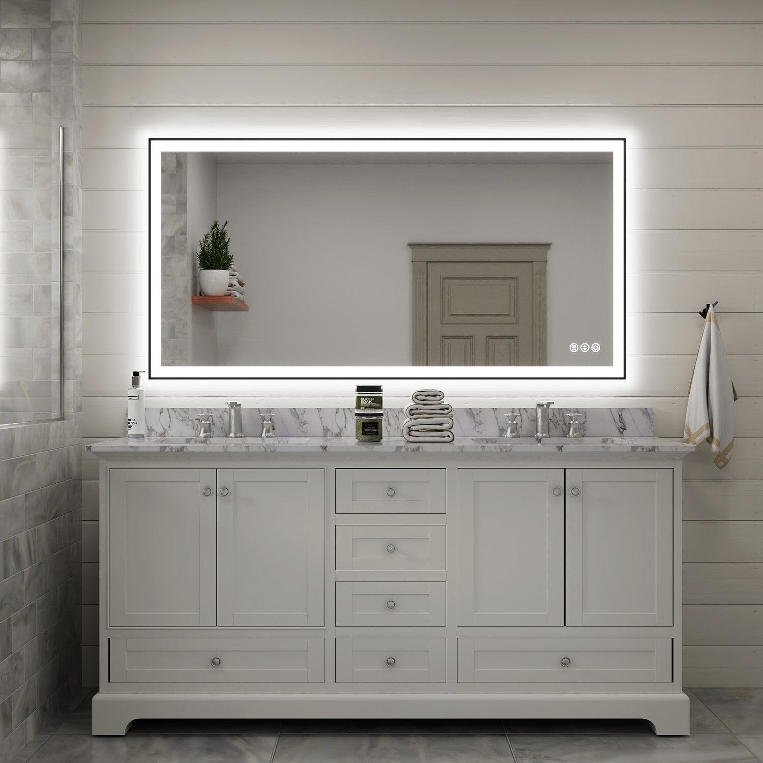 GIVING TREE 60&quot;/72&quot;/84&quot; LED Bathroom Mirror with Black Frame, Anti-Fog, Shatter-Proof, Memory, 3 Colors