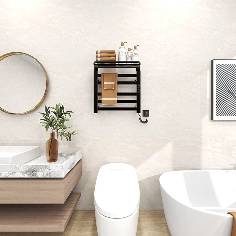 Bathroom Wall Mounted Smart Heated Towel Rack with Top Shelf