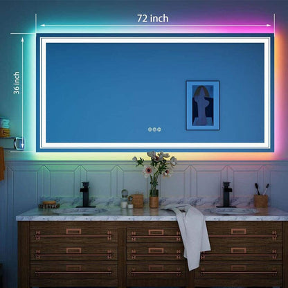 RGB LED Light Bathroom Vanity Mirror Large Rectangular Frameless Anti Fog