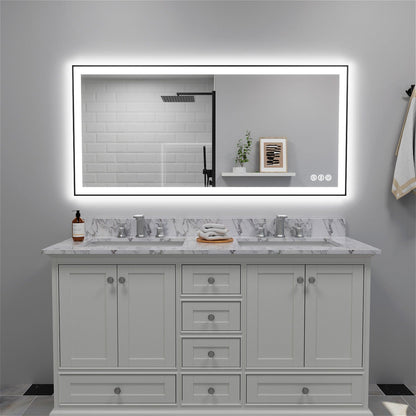 GIVING TREE 60&quot;/72&quot;/84&quot; LED Bathroom Mirror with Black Frame, Anti-Fog, Shatter-Proof, Memory, 3 Colors