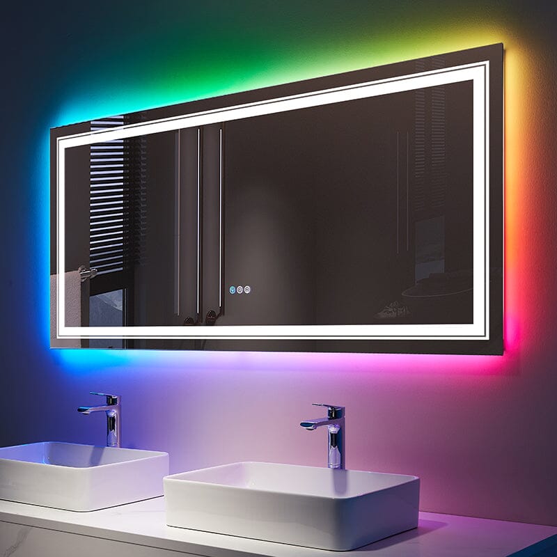 RGB LED Light Bathroom Vanity Mirror Large Rectangular Frameless Anti Fog