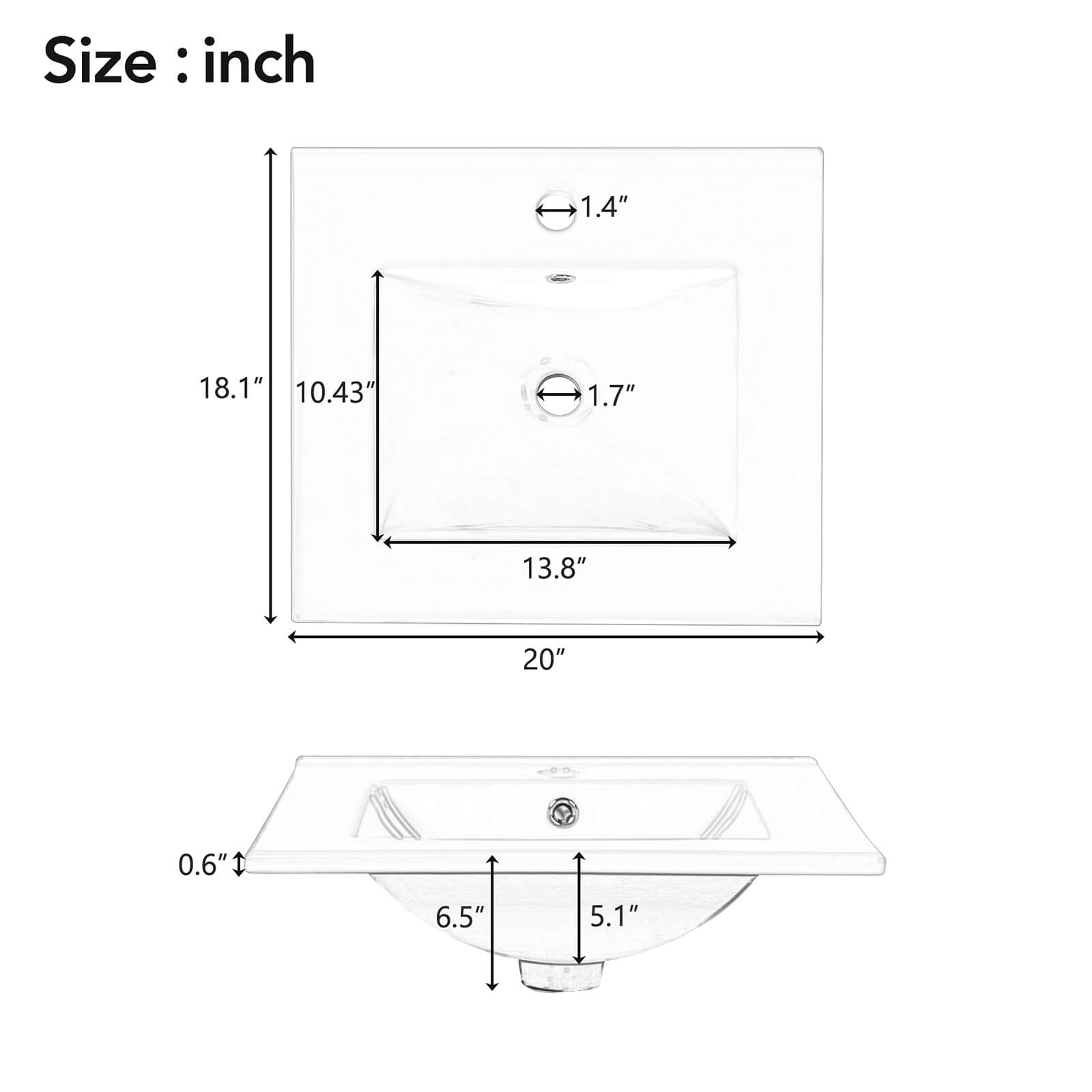 20 Inch Black Mid Century Modern Freestanding Vanity Top Sink Dimensions Specifications