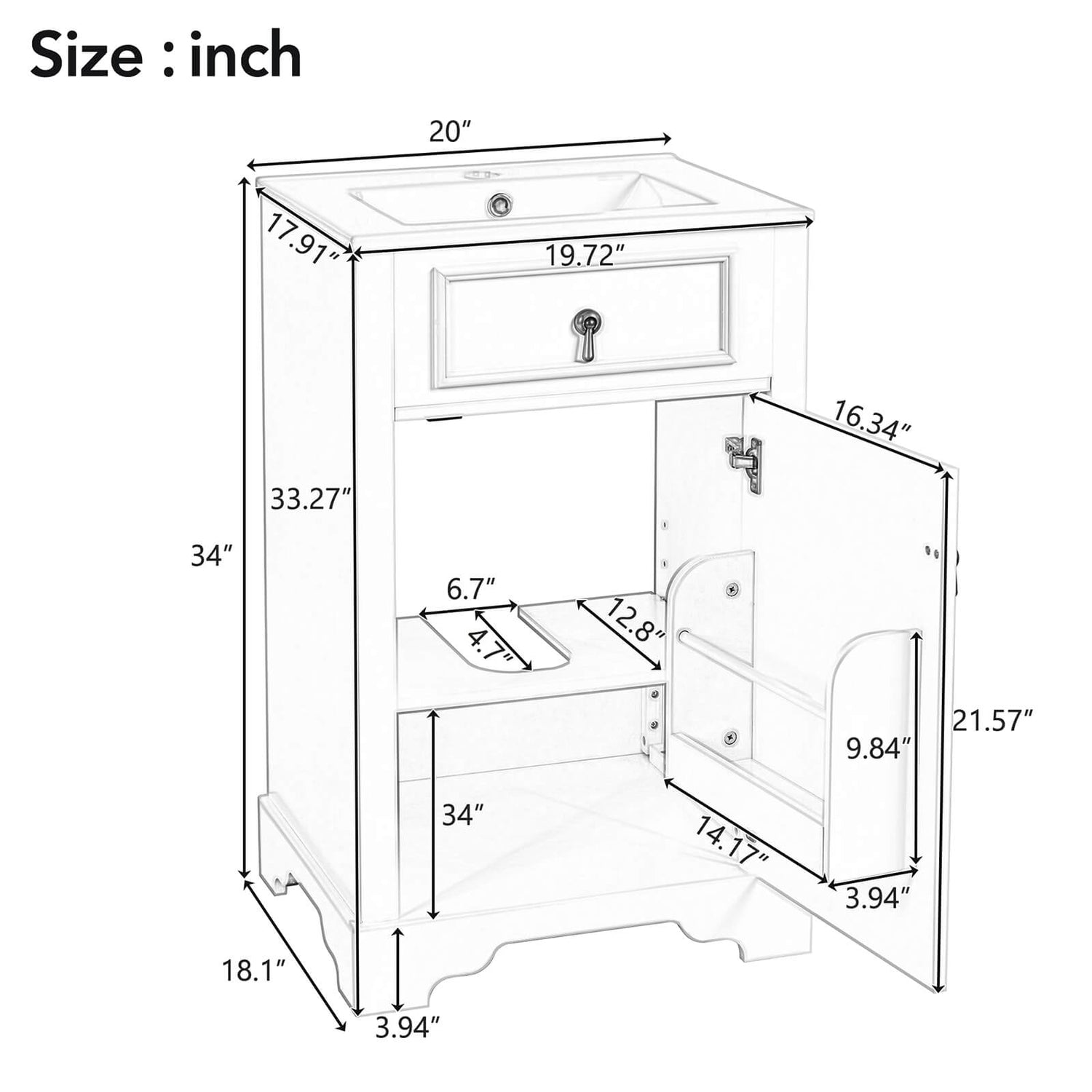 20 Inch White Mid Century Modern Freestanding Dresser Overall Dimensions Specifications Display