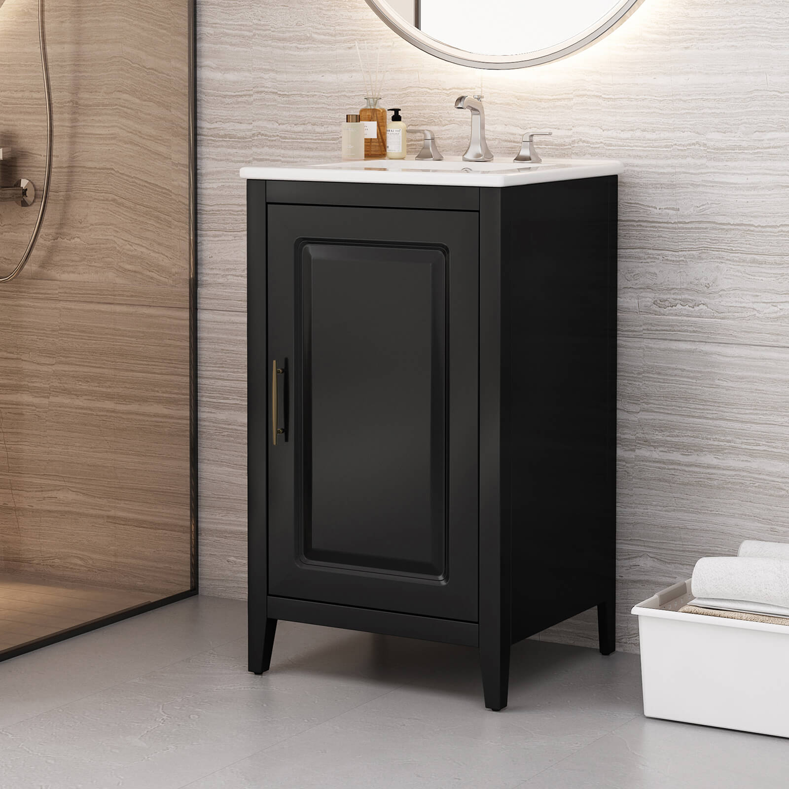 20 in Black Minimalist Bathroom Vanity with Storage