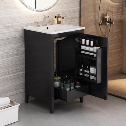 20 inch Black Minimalist Bathroom Vanity with Ceramic Sink and Storage