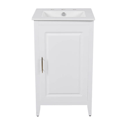 20 inch white bathroom vanity with modern gold handles