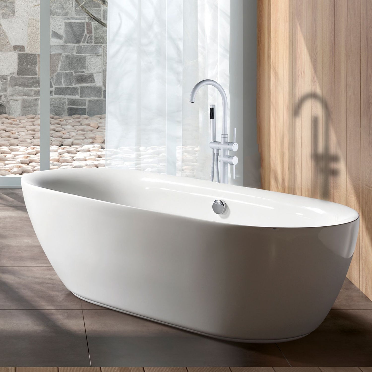 38&quot; Sleek Silver Modern Freestanding Tub Filler