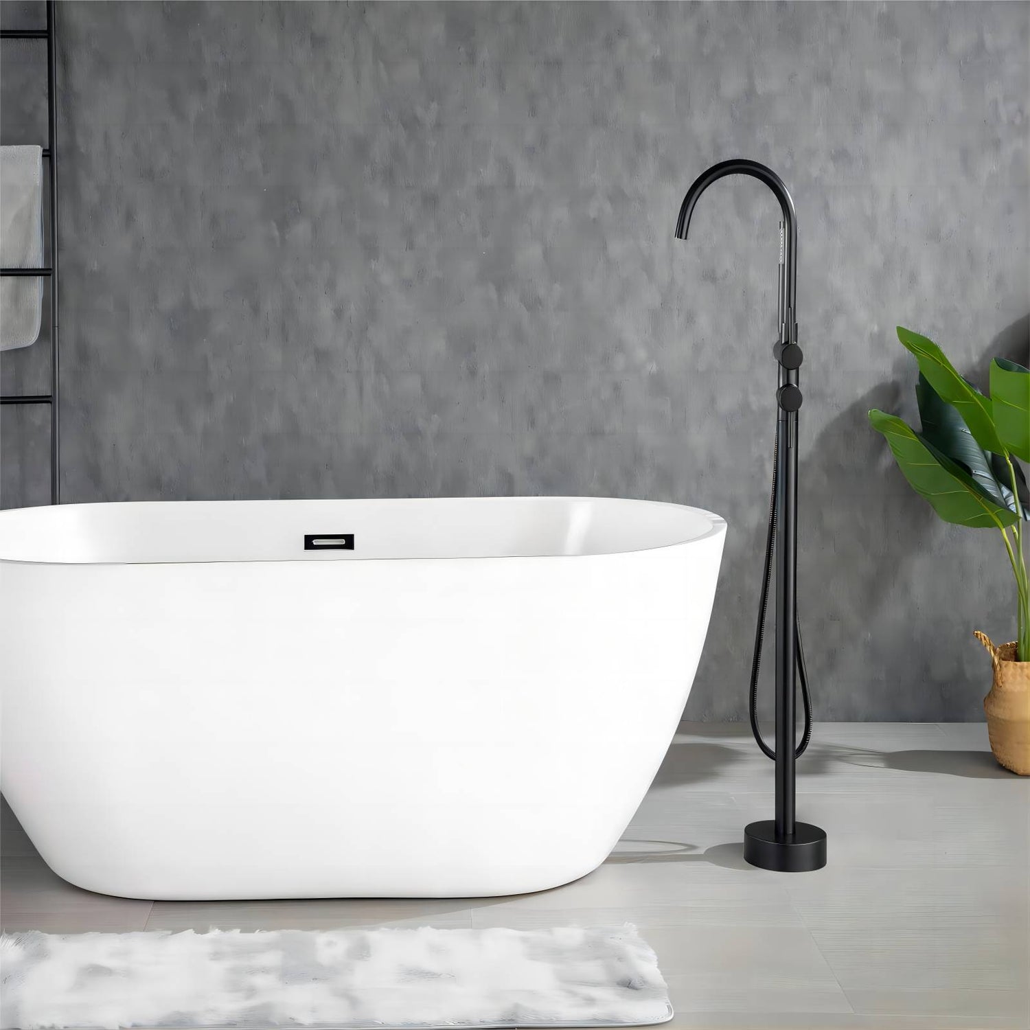 360° Swivel Spout Matte Black Classic Independent Freestanding Tub Filler Faucet