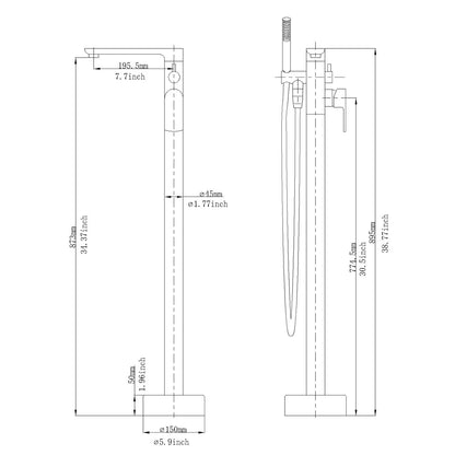 Extended Horizontal Matte Black Cylinder Hand Shower Freestanding Tub Faucet Specification