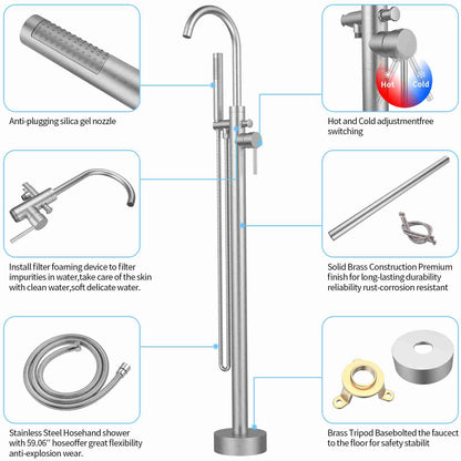 Single Handle Shower Freestanding Tub Filler Faucet, Floor Mounted &amp; Bubble Former Functions