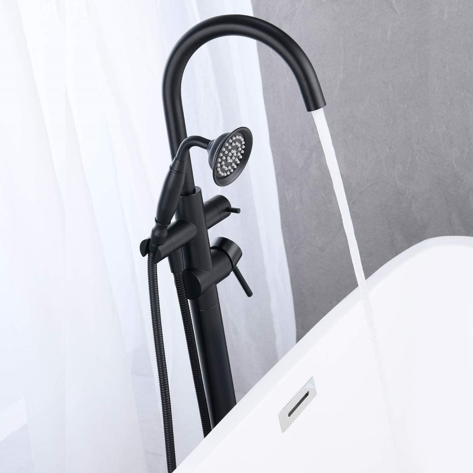 Matte Black Shower Floor Mounted Freestanding Tub Filler