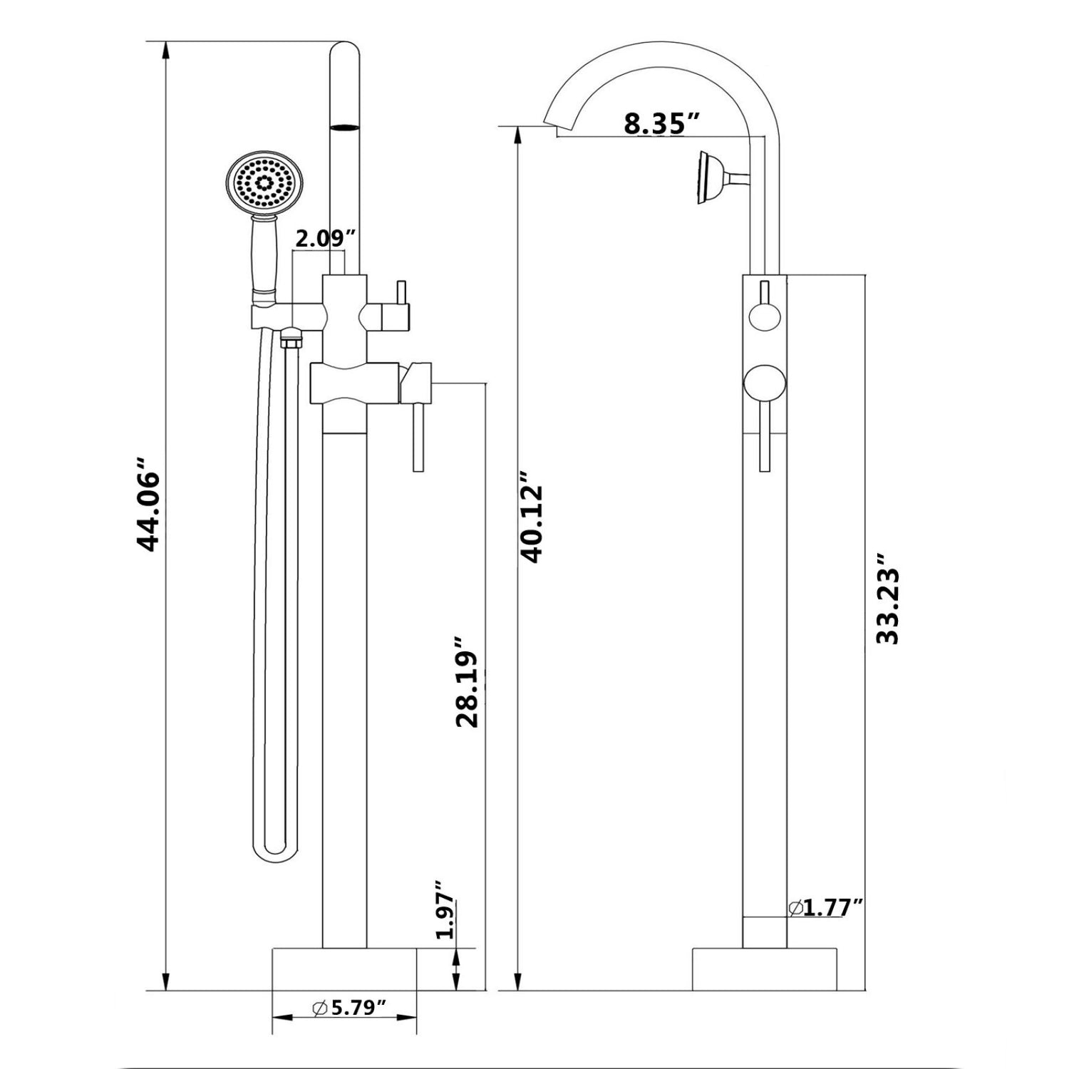 Matte Black  Floor Mounted Freestanding Tub Filler Dimension