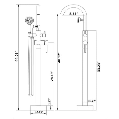 Matte Black  Floor Mounted Freestanding Tub Filler Dimension