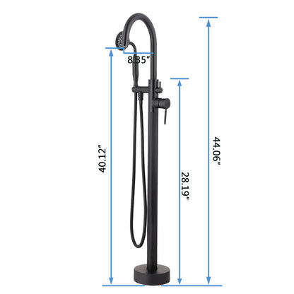 Matte Black Modern Hand held Shower Floor Mounted Freestanding Tub Filler Size