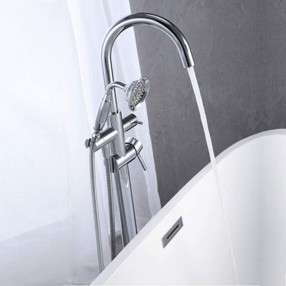 Hand held Chrome Shower Floor Mounted Freestanding Tub Filler