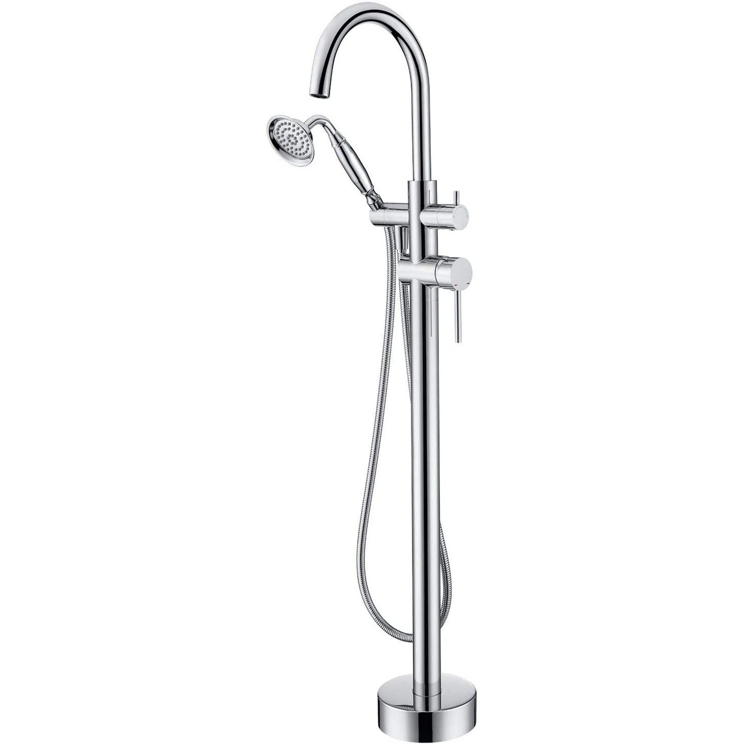 Chrome Modern Hand held Shower Floor Mounted Freestanding Tub Filler