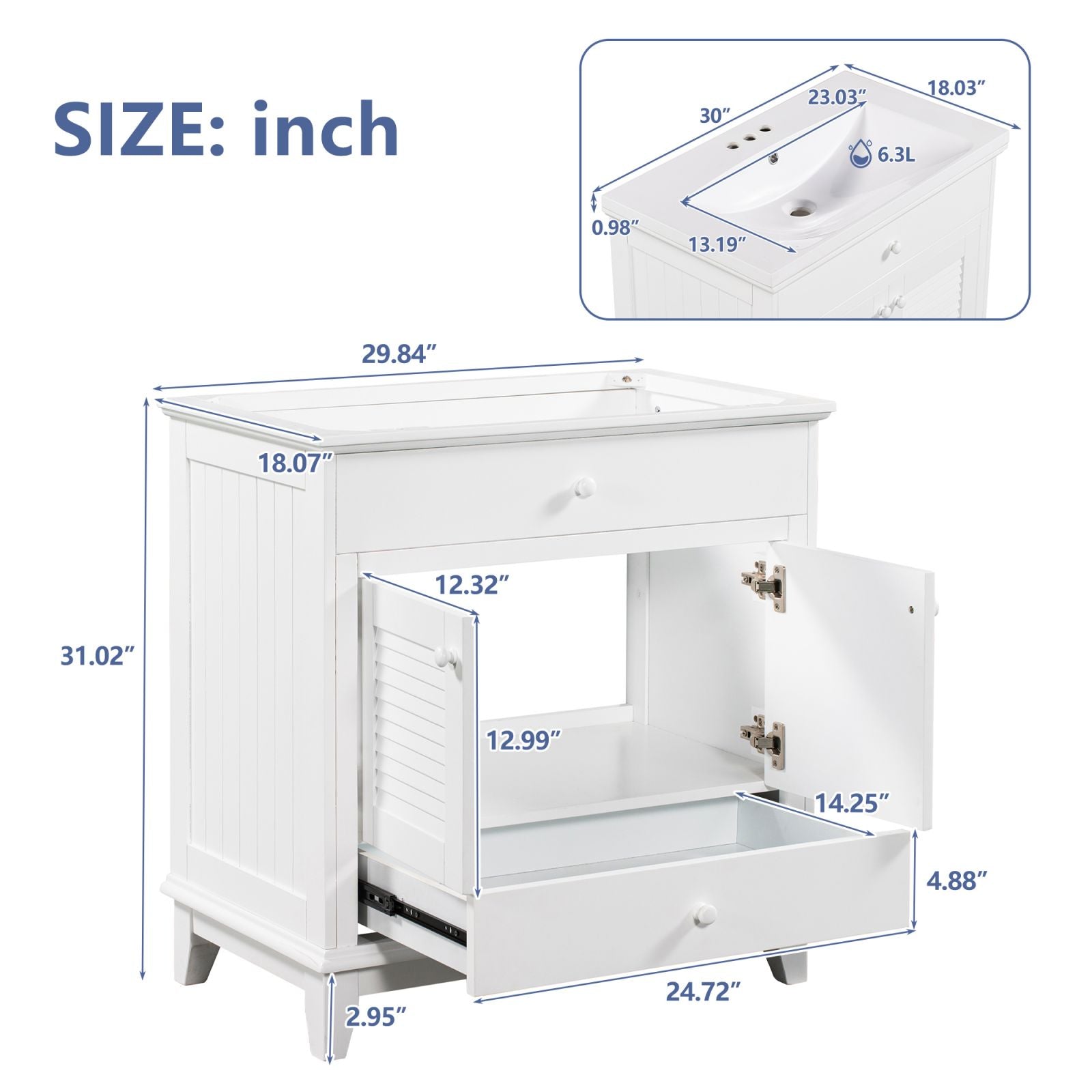 30&quot; bathroom cabinet size