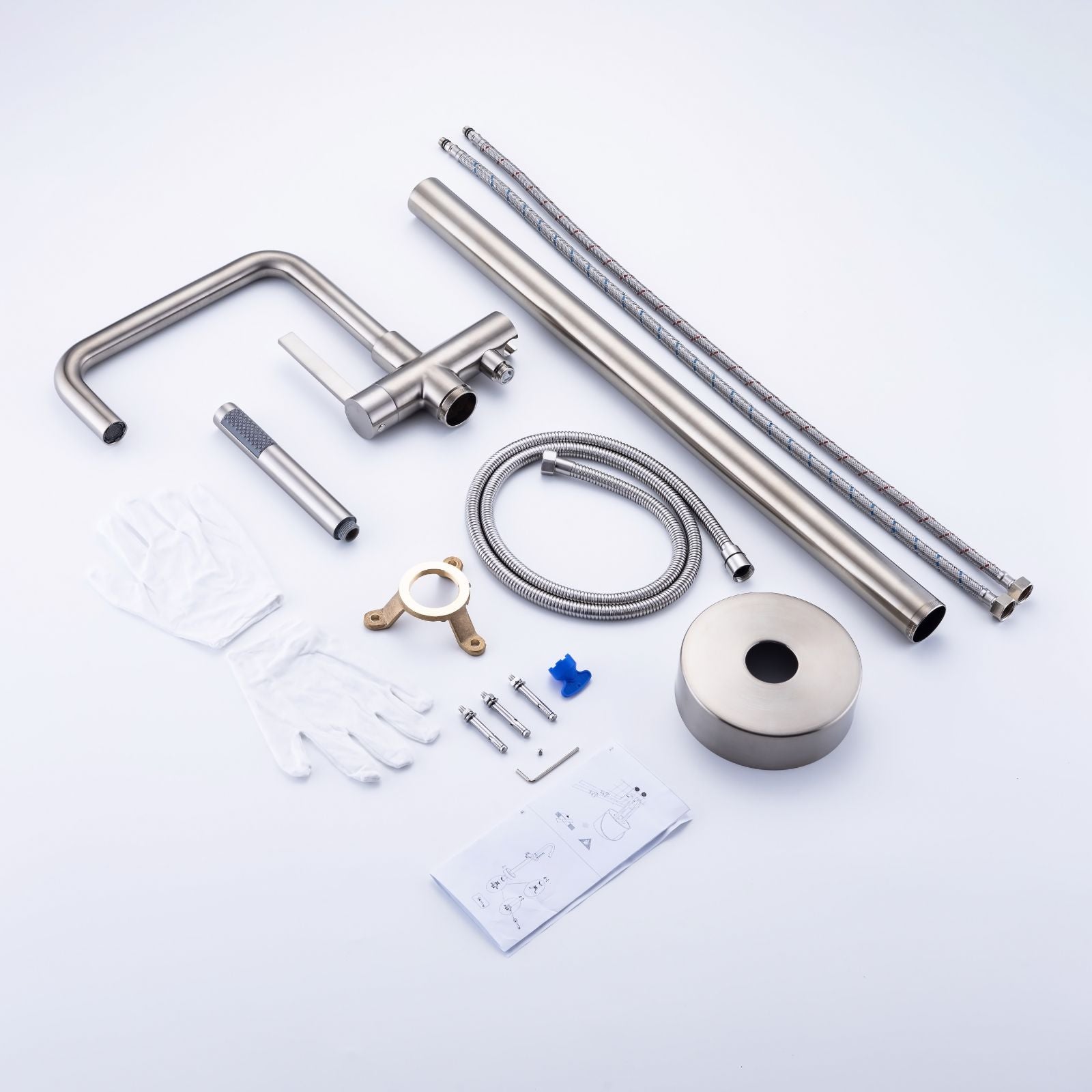 Nickel Brass Construction Independent Freestanding Tub Filler Faucet Disassembly of Parts