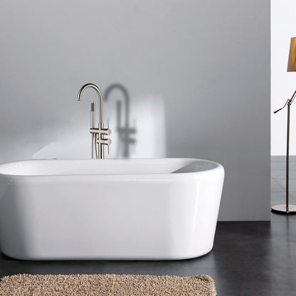 Brushed Nickel &amp; Swivel Spout Bathtub Freestanding Tub Filler Faucet 