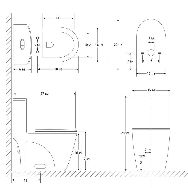 1.1/1.6 GPF Dual Flush One-Piece Floor Mount Elongated Toilet with Soft-Close Seat