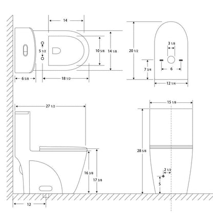 1.1/1.6 GPF Dual Flush One-Piece Floor Mount Elongated Toilet with Soft-Close Seat