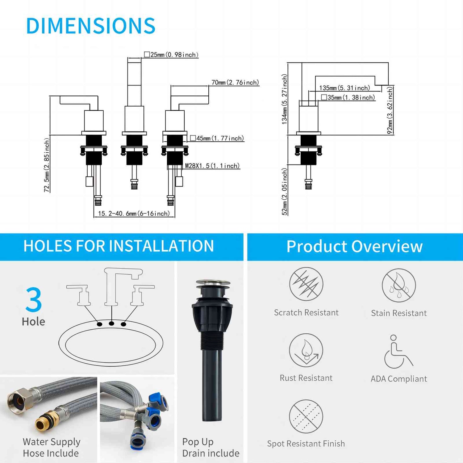 Brushed nickel faucet dimensions