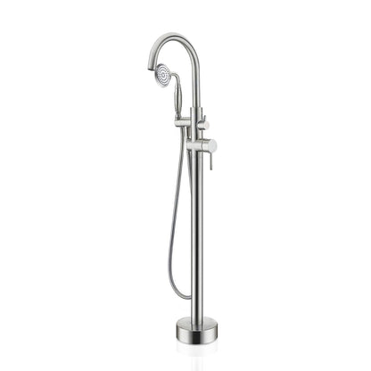 Brushed Nickel Modern Hand held Shower Floor Mounted Freestanding Tub Filler