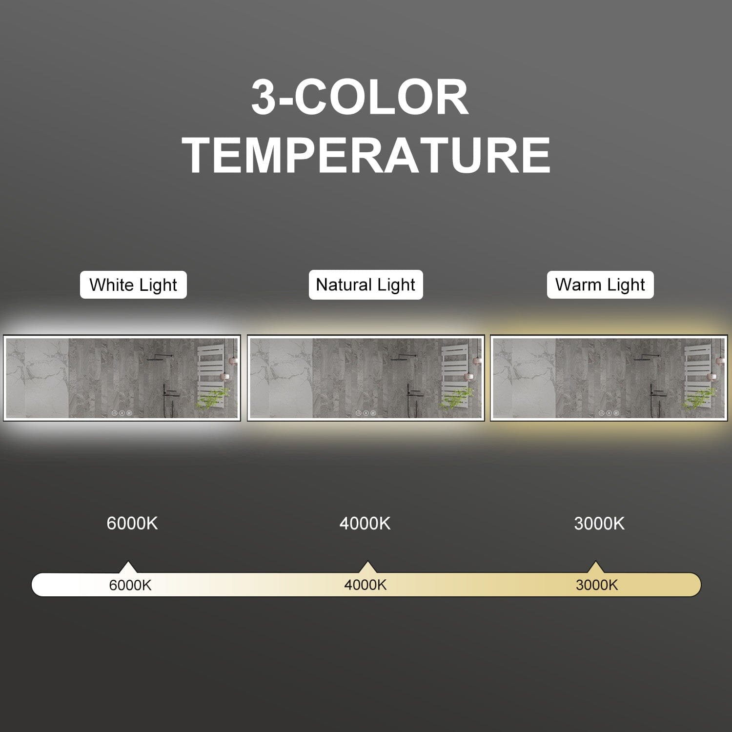 GIVING TREE 60&quot;/72&quot;/84&quot; LED Bathroom Mirror with Black Frame, Anti-Fog, Shatter-Proof, Memory, 3 Colors